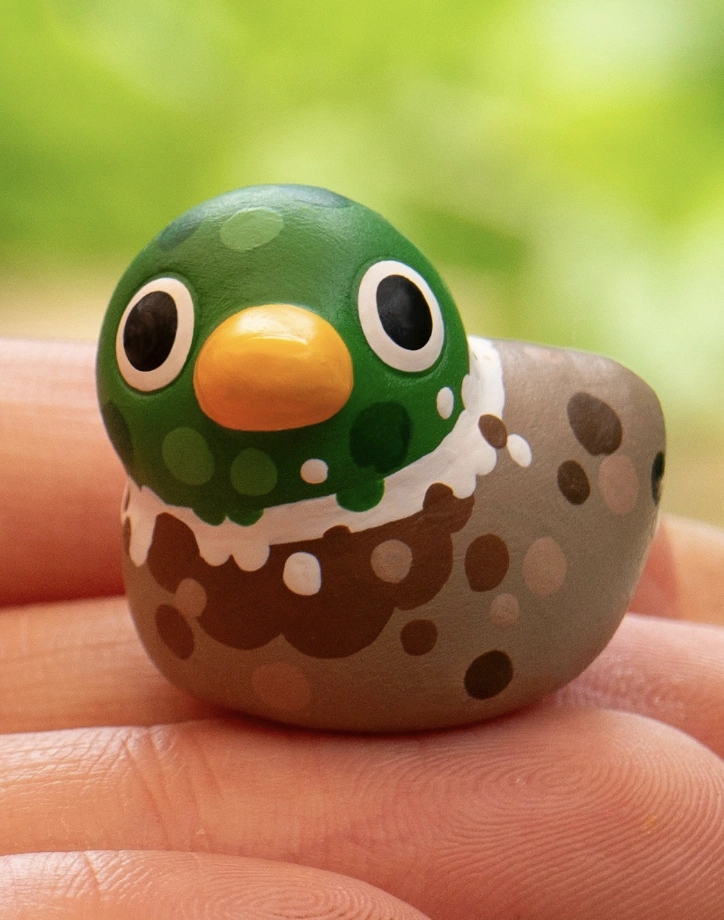 Round Green-Headed Duckling Figurine