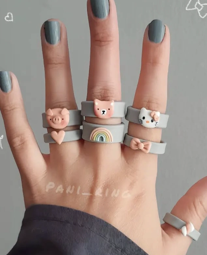 Colorful Handmade Clay Jewelry Rings