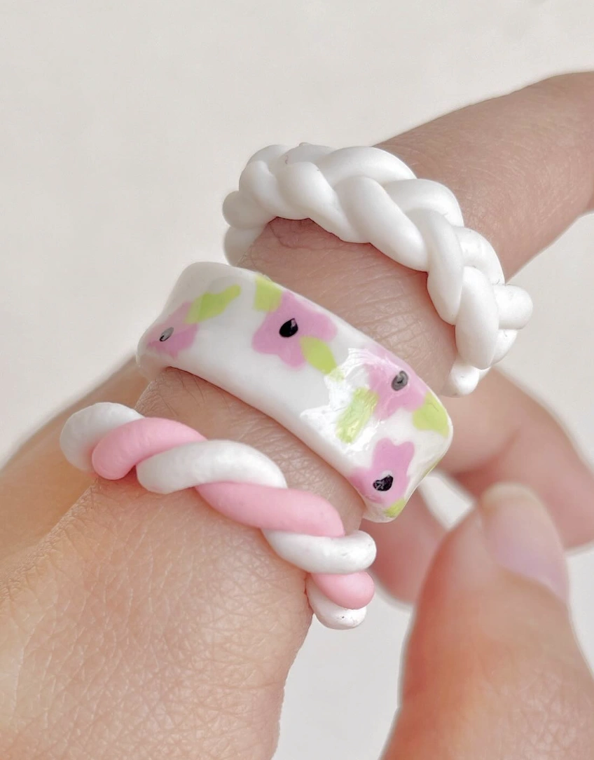 Chunky Rainbow Stripe Polymer Clay Rings + Hoop