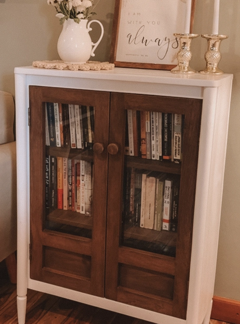 Upcycled Glass Door Cabinet with Round Wooden Knobs
