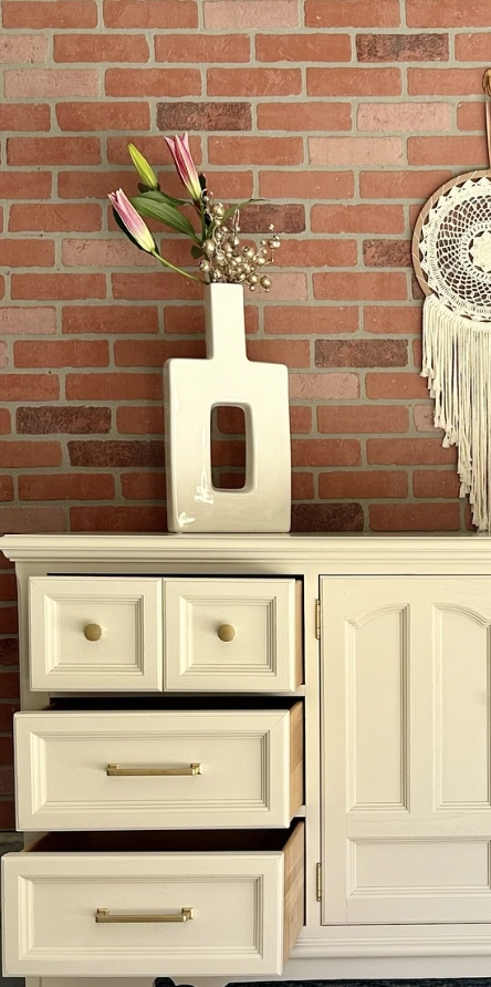 Two-Piece Gray Hutch with Patterned Backing