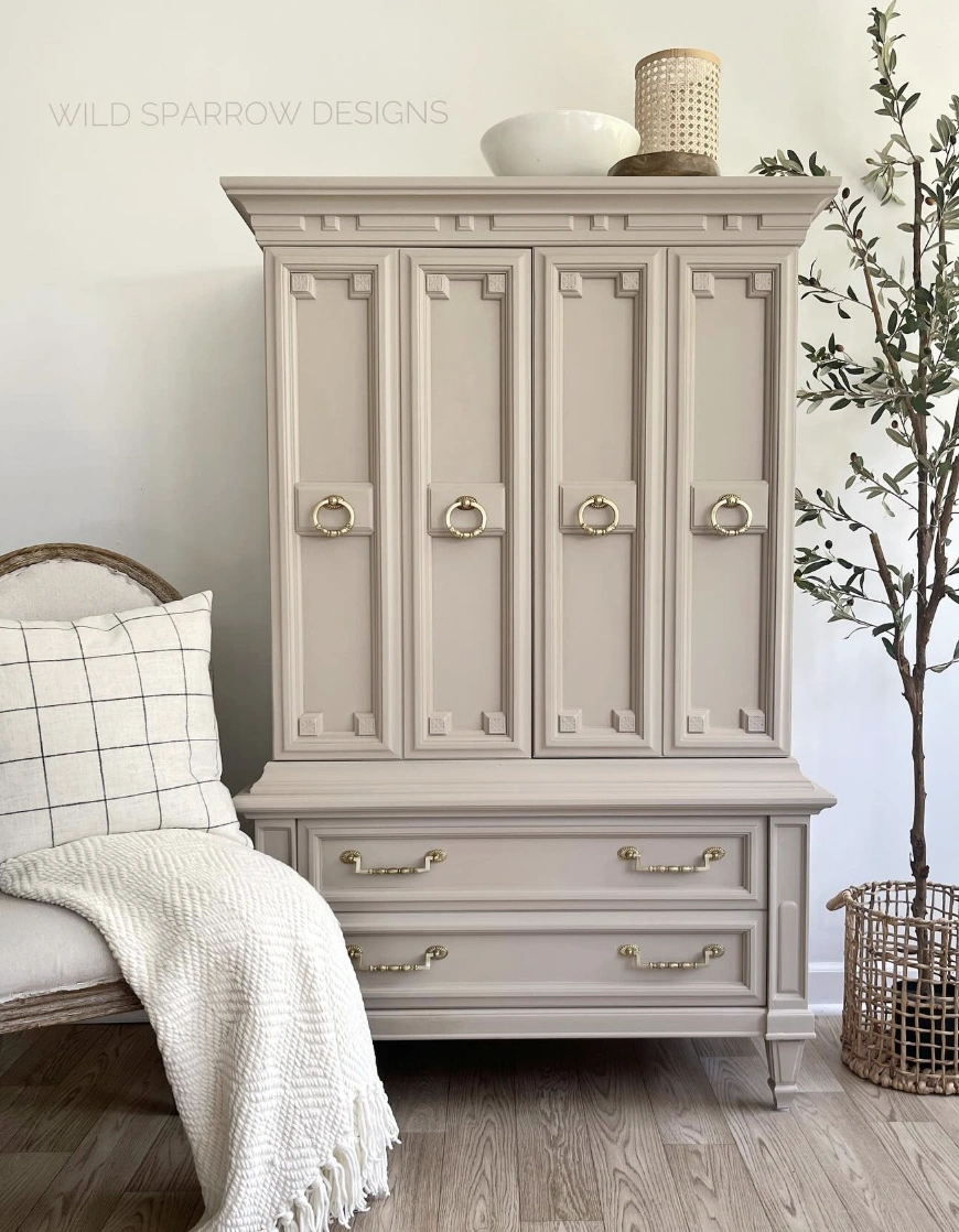 Two-Piece Gray Hutch with Patterned Backing
