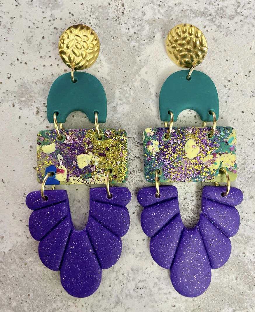Mosaic Round Polymer Clay Jewellery with Natural Wood Studs
