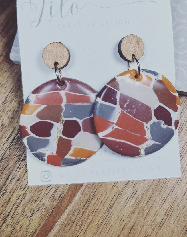Diamond-Shaped Clay Earrings with Tassel Detail