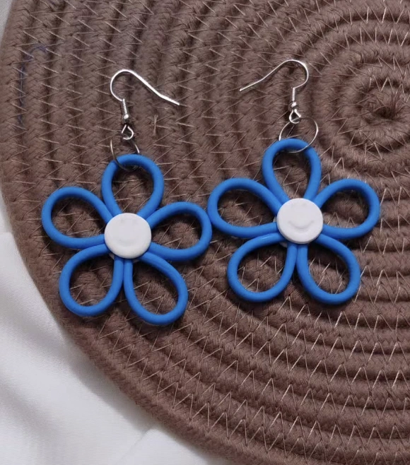 Burnt Orange and Marbled White Geometric Air Dry Clay Earrings
