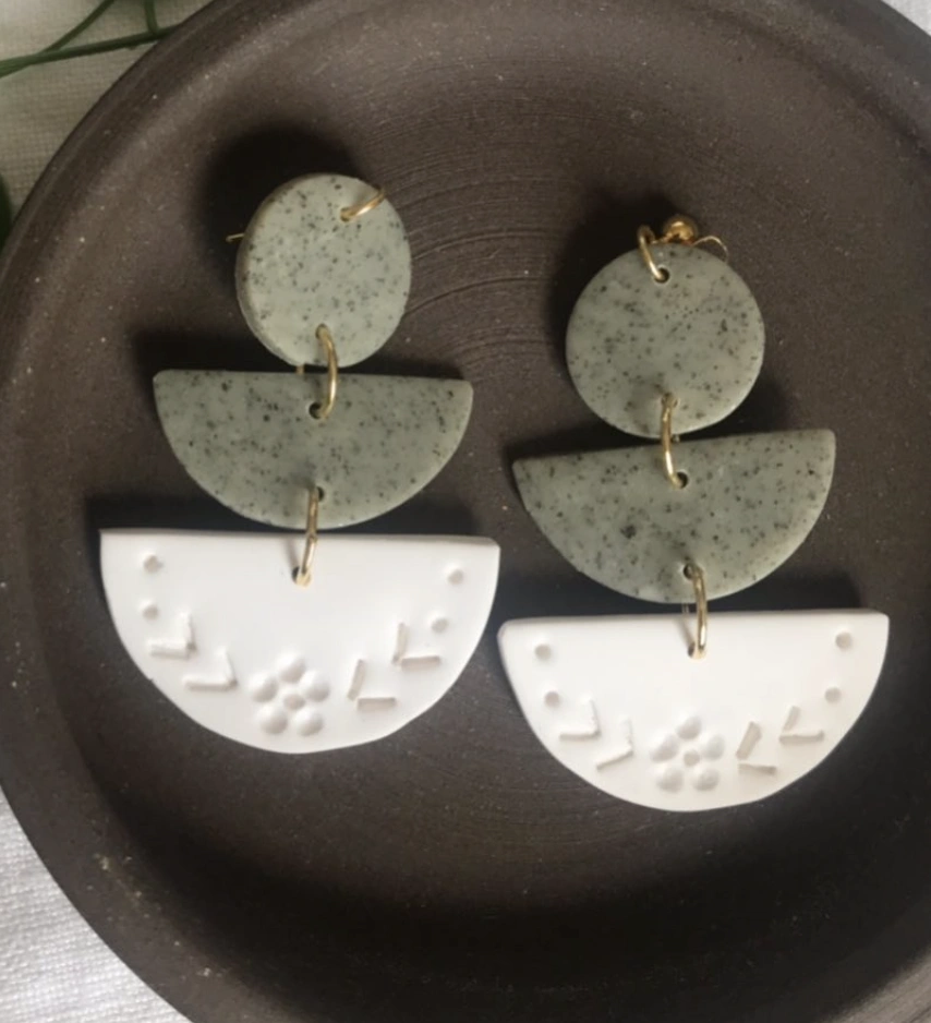 Honeycomb Top and Bee Dangle Terracotta Earrings