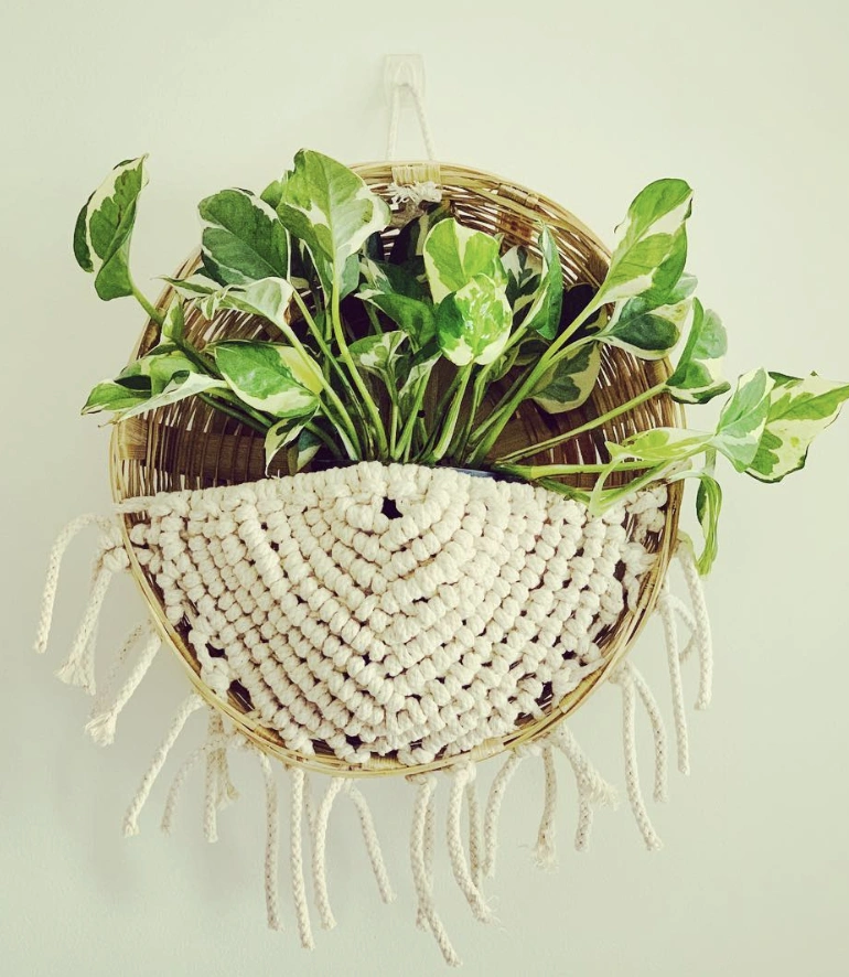 Wire Tree Sculpture with Beaded Leaves and Hanging Threads
