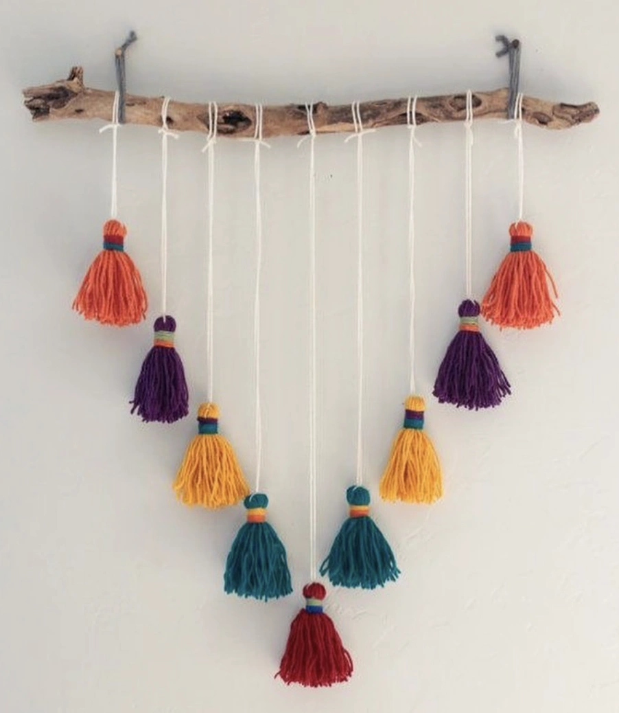 Statement Black Tassel Wall Hanging with Geometric Frame