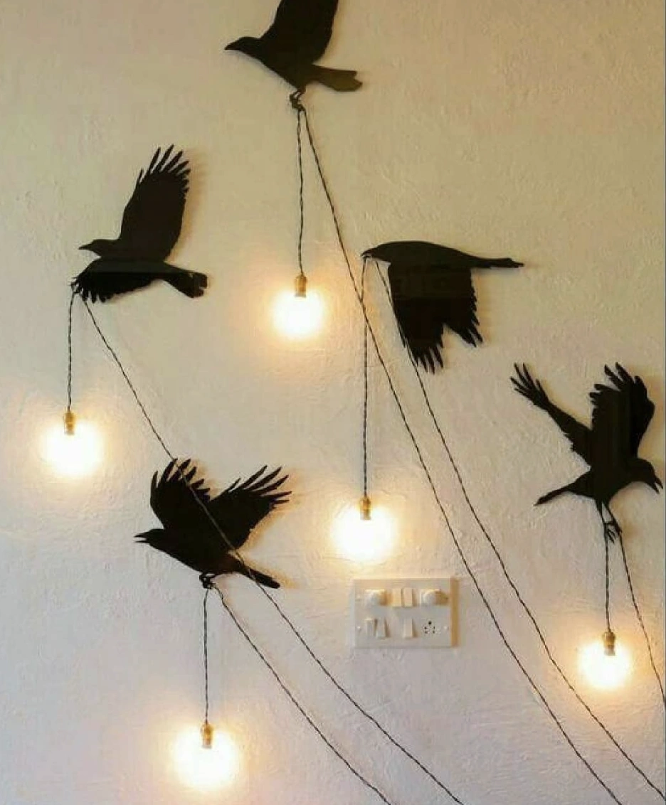 Flying Raven Silhouette String Lights