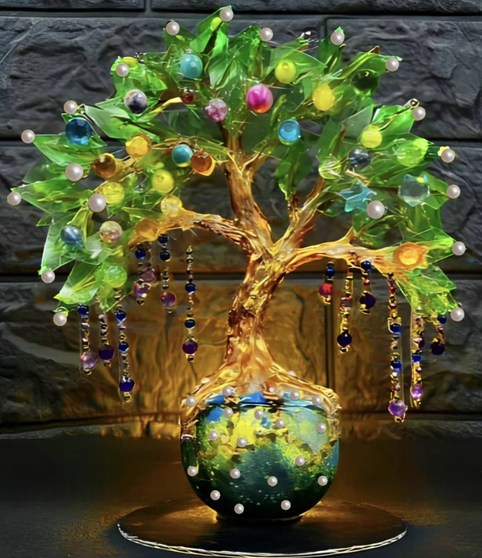 Upcycled Jewel Tree Crafted from Plastic Bottles, Beads, and Pearls