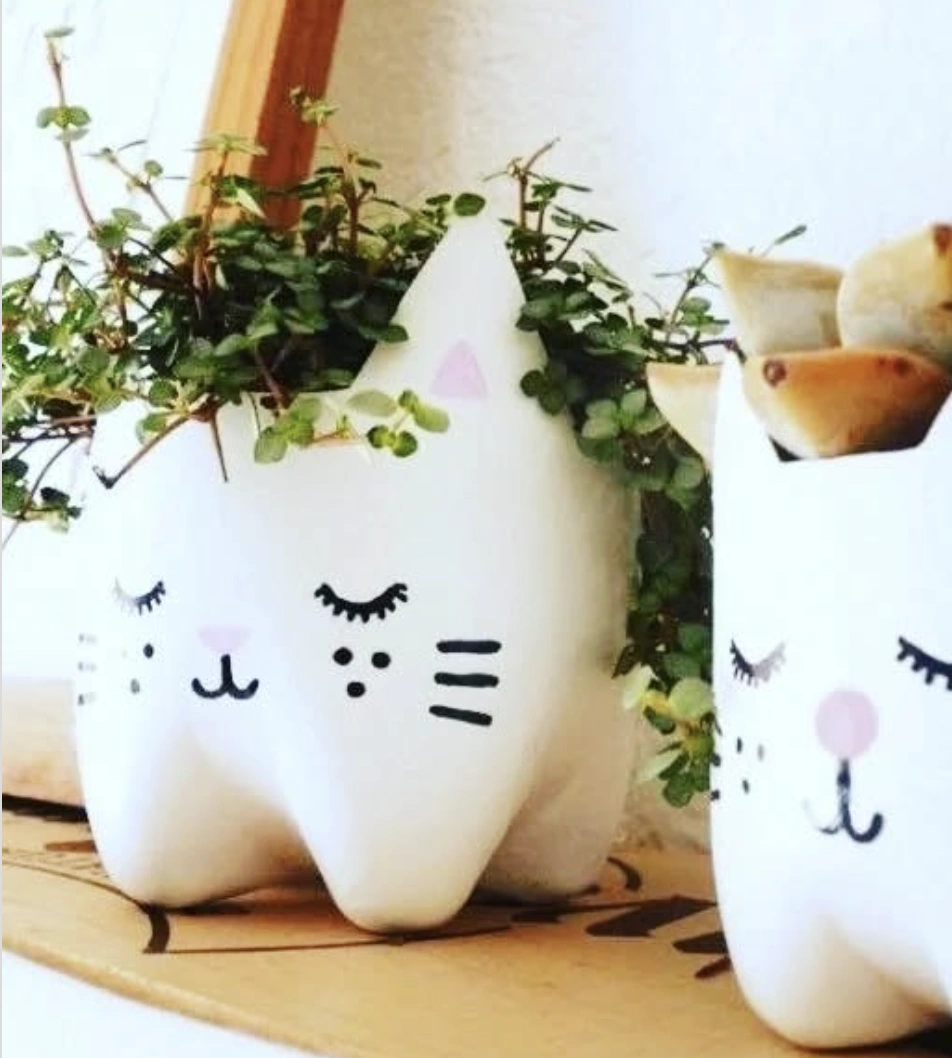 Upcycled Yellow Plastic Bottle Planters with Petal Detail