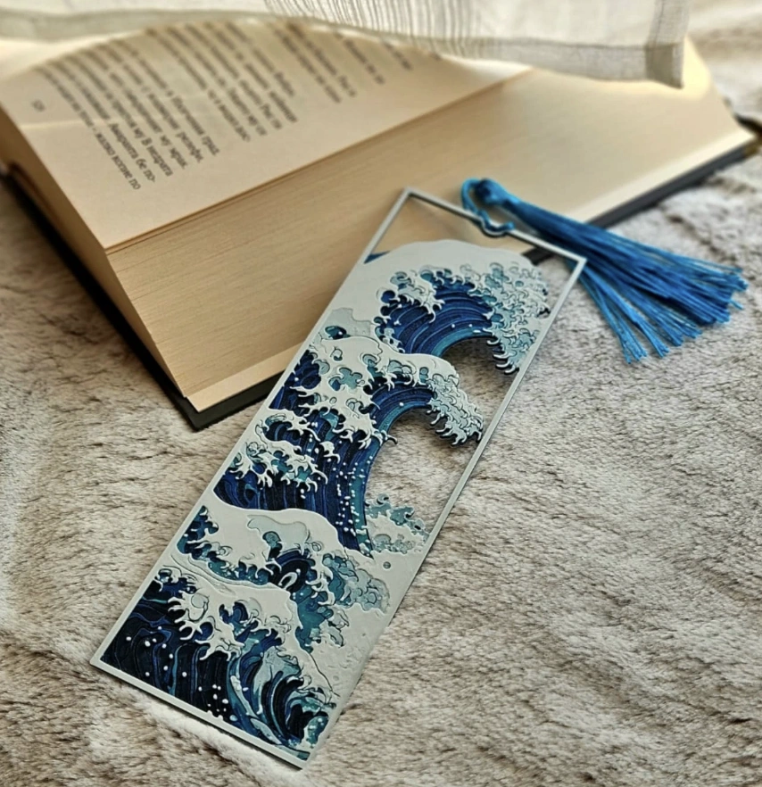Ocean Wave Cutout Metal Bookmark with Tassel