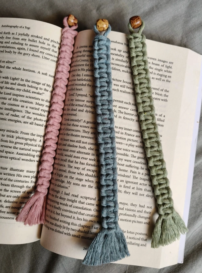 Braided Macrame Bookmarks with Wooden Bead Detail