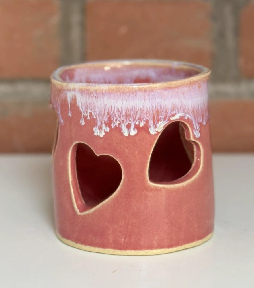 Googly-Eyed Clay Candle Holder with Purple Trim