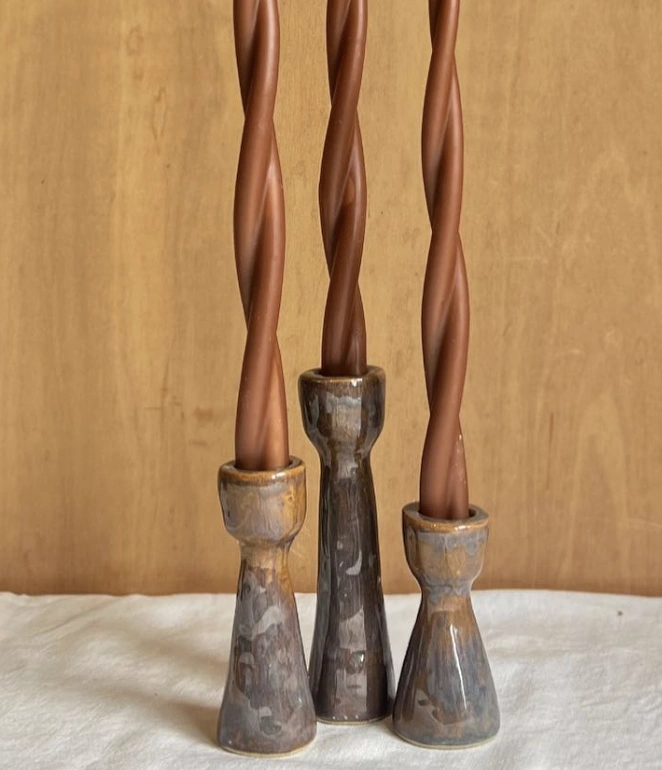 Kneeling Clay Figure with Candle Holder