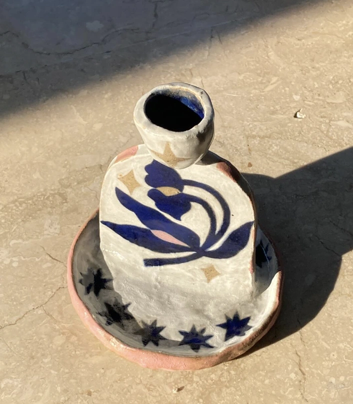 Lavender and Gold Geometric Airdryclay Candle Holder