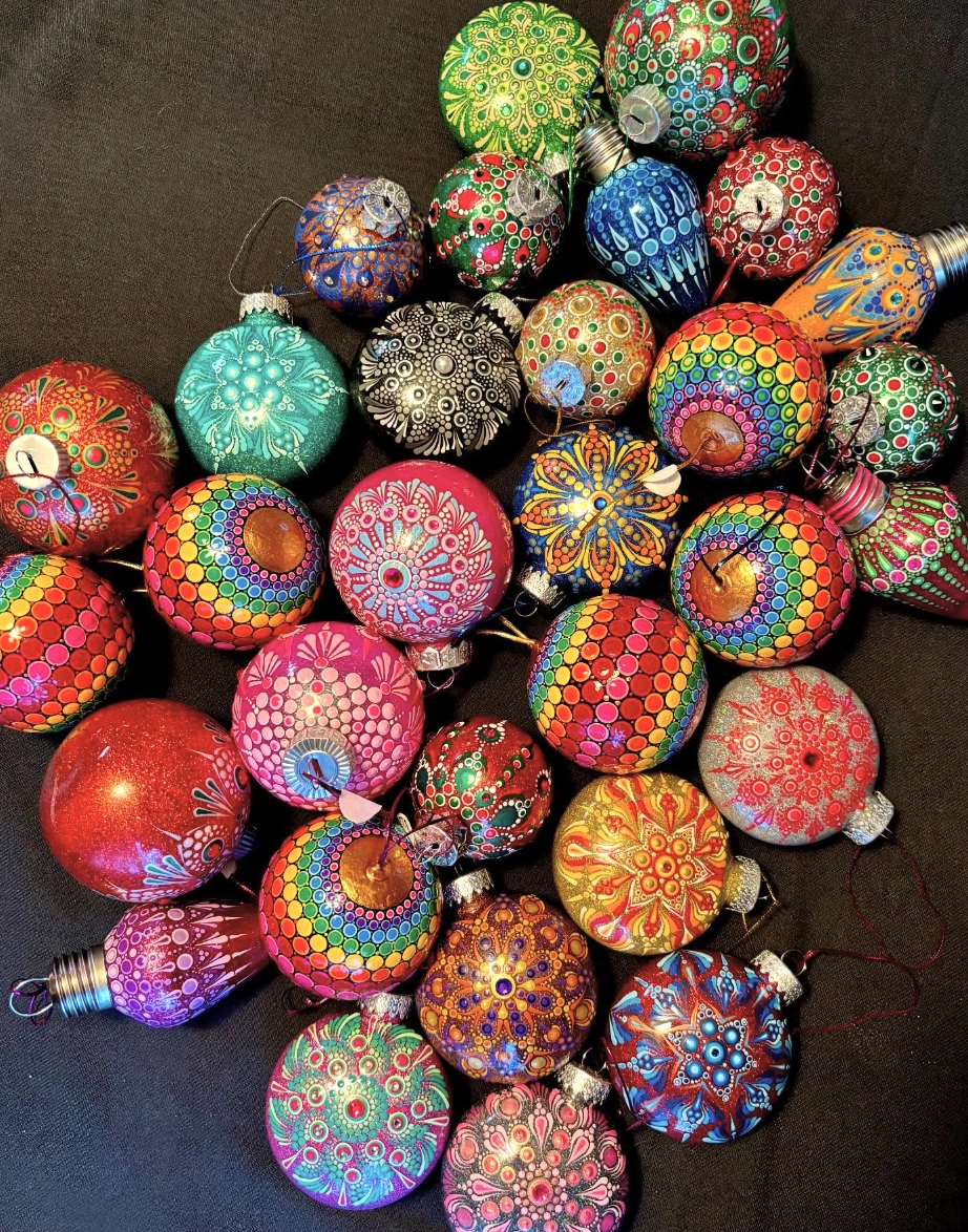 Hand-Painted Dot Mandala Christmas Ornaments