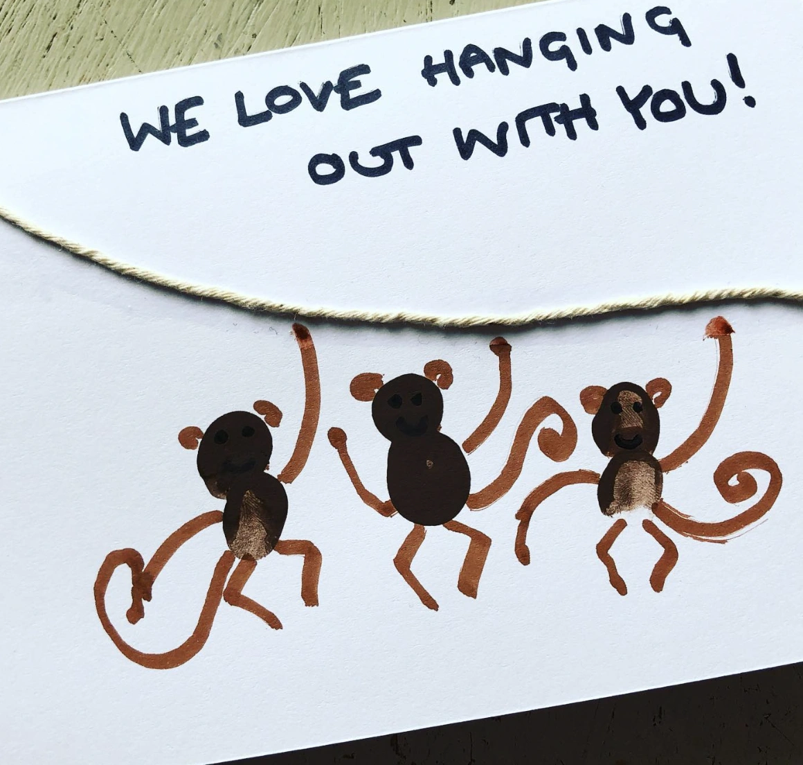 “We Love Hanging Out With You!” Fingerprint Monkey Card