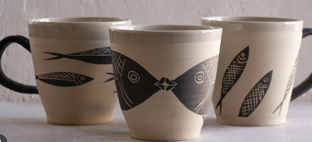 Textured White Mug with Embedded Clay Fox
