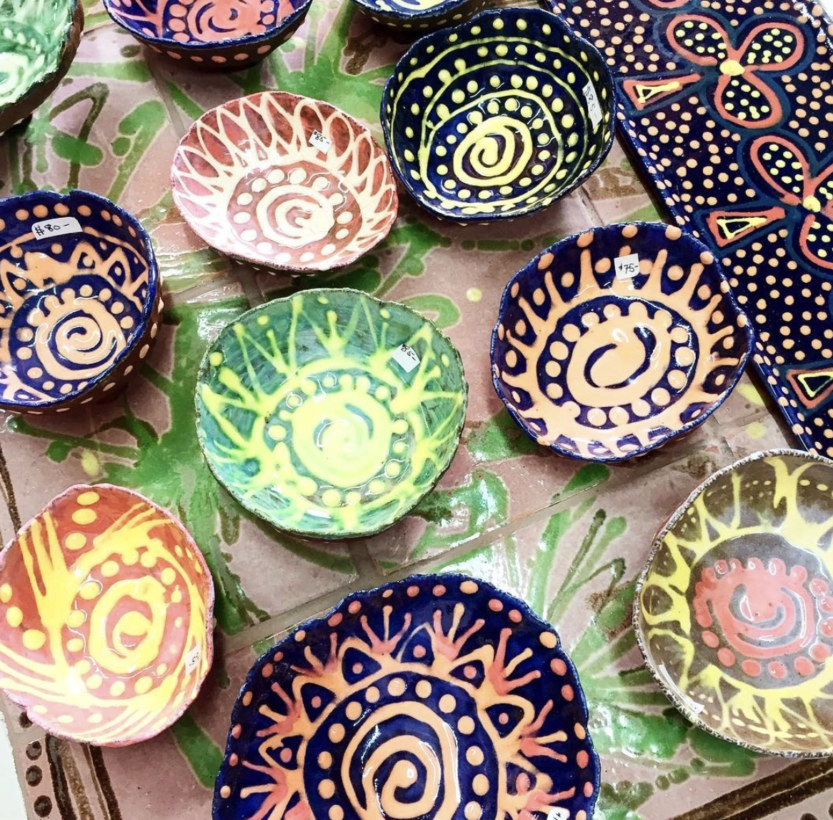 Hand-Painted Floral Spoons in Ceramic Basket