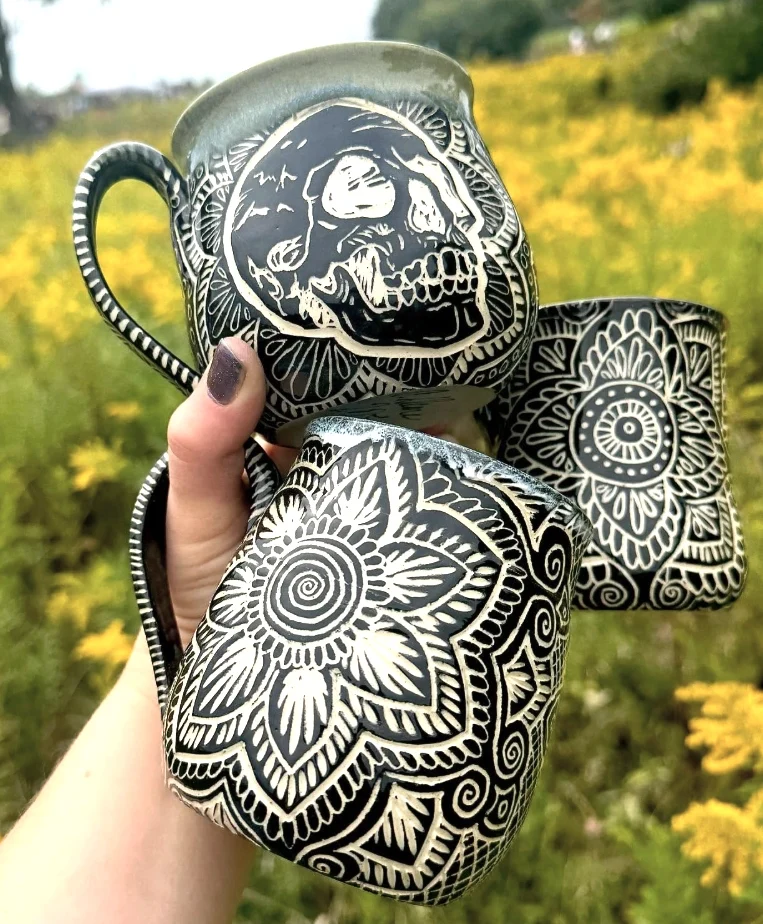 Hand-Painted Floral Spoons in Ceramic Basket