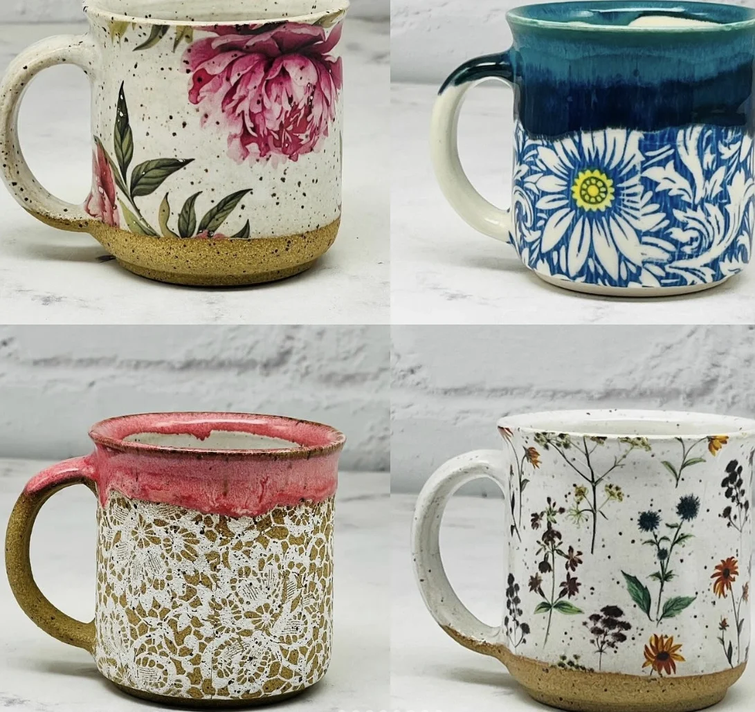 Hand-Painted Floral Spoons in Ceramic Basket