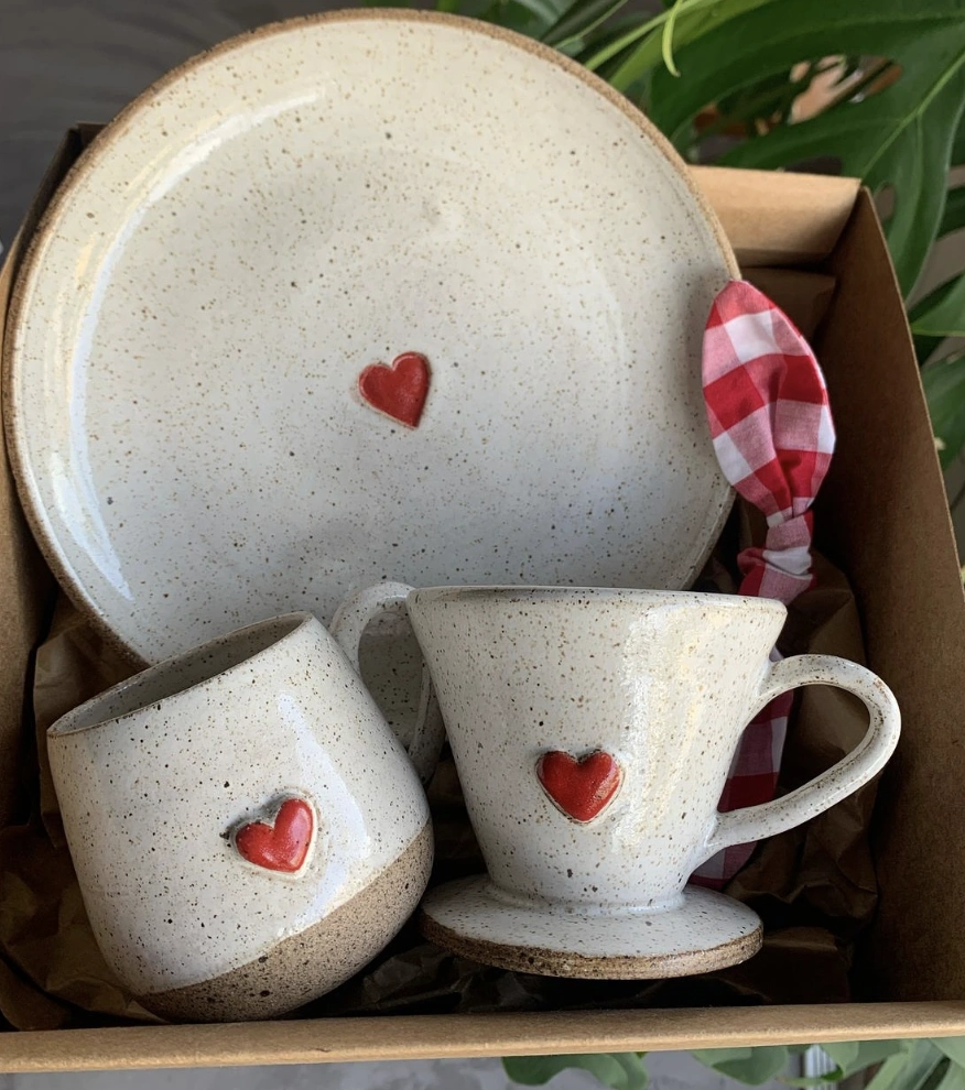 Hand-Painted Floral Spoons in Ceramic Basket