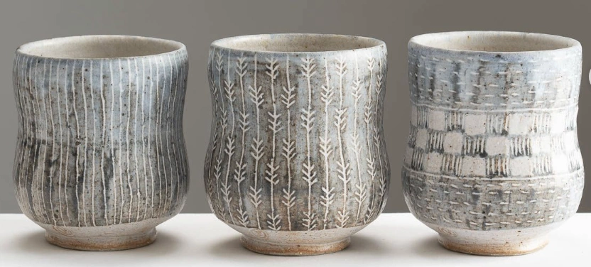 Stacked Ceramic Mugs with Sculpted Succulent Details