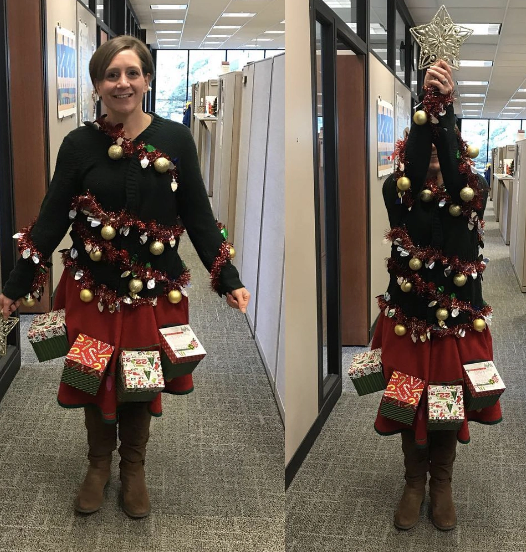 Festive Sequin Sweater with Stockings and Garland