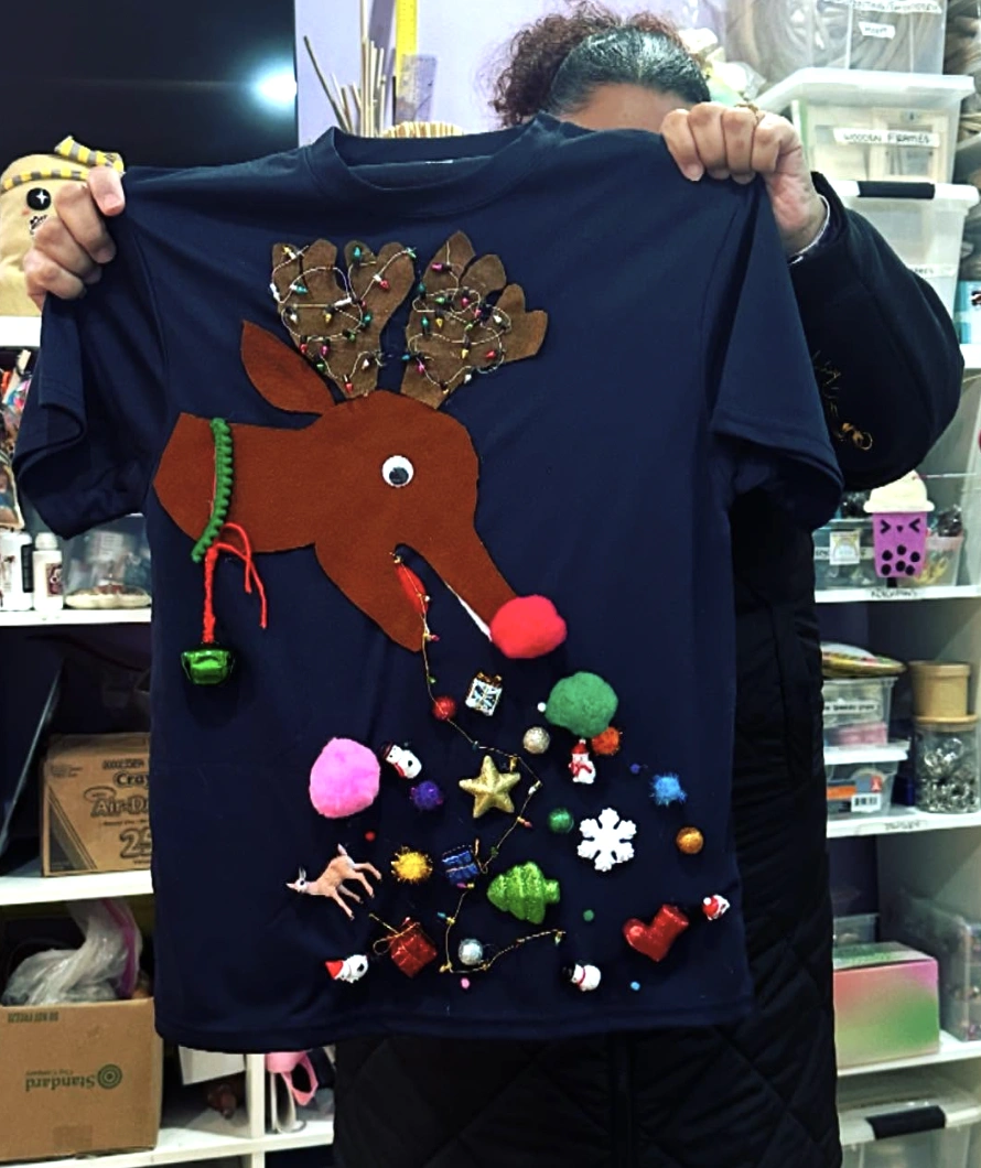 Ornament Overload: Red DIY Ugly Christmas Sweater with Snowmen