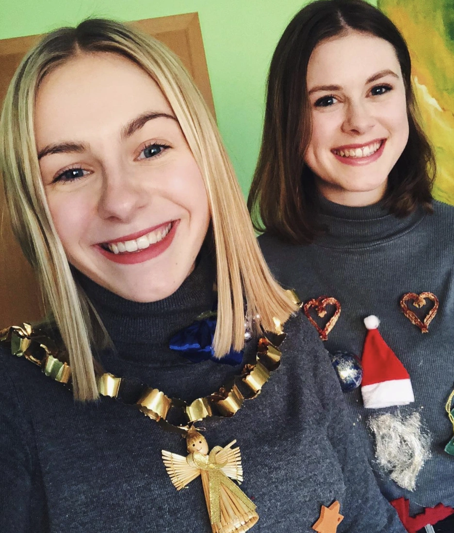 Over-the-Top Christmas Tree Sweater with Elf Hat and Shoulder Buddy