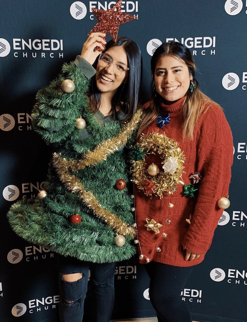 Matching Red Sweatshirts with Light-Up Christmas Tree Appliqués