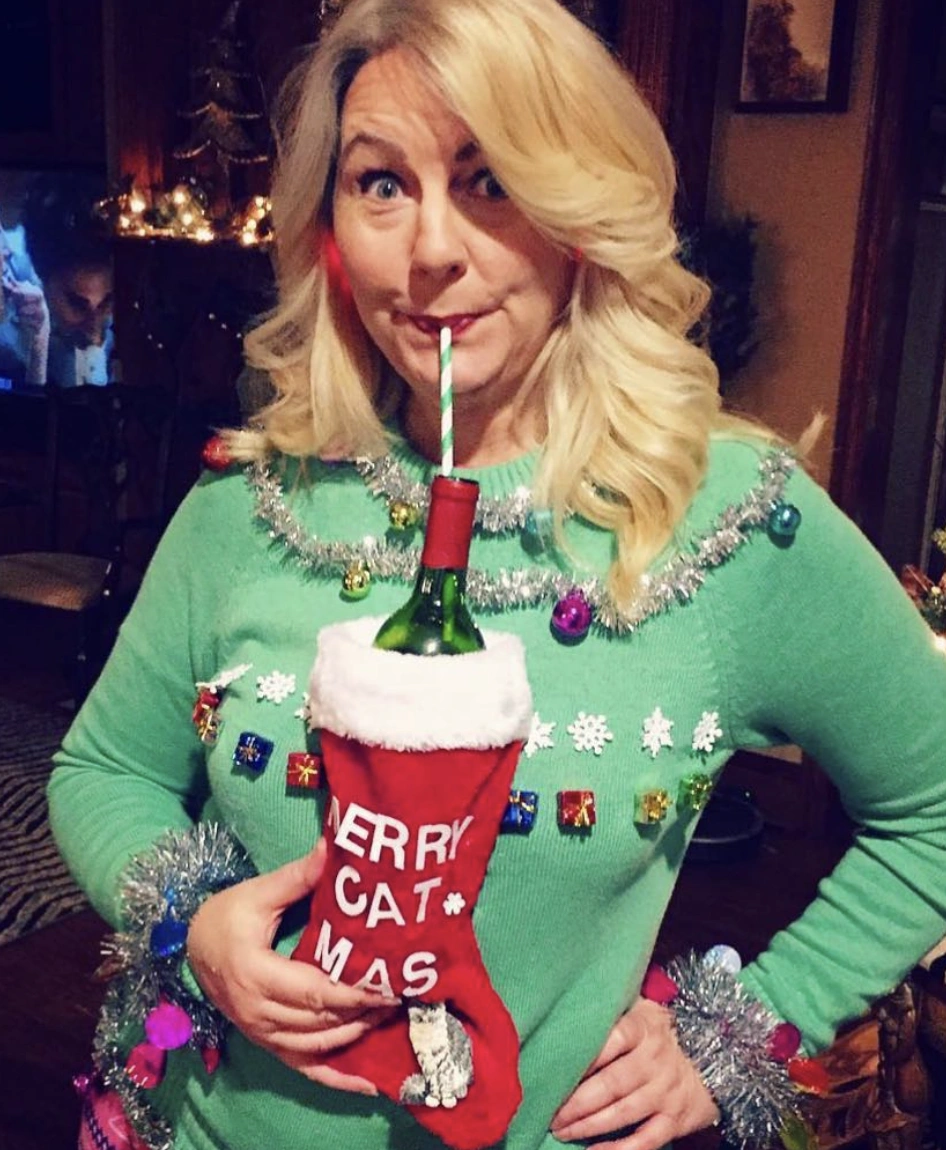 Cardboard Gingerbread House Sweater with Candy Cane Details