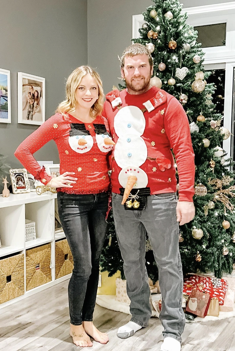 DIY Red Christmas Sweater with 3D Wreath and Teddy Bear