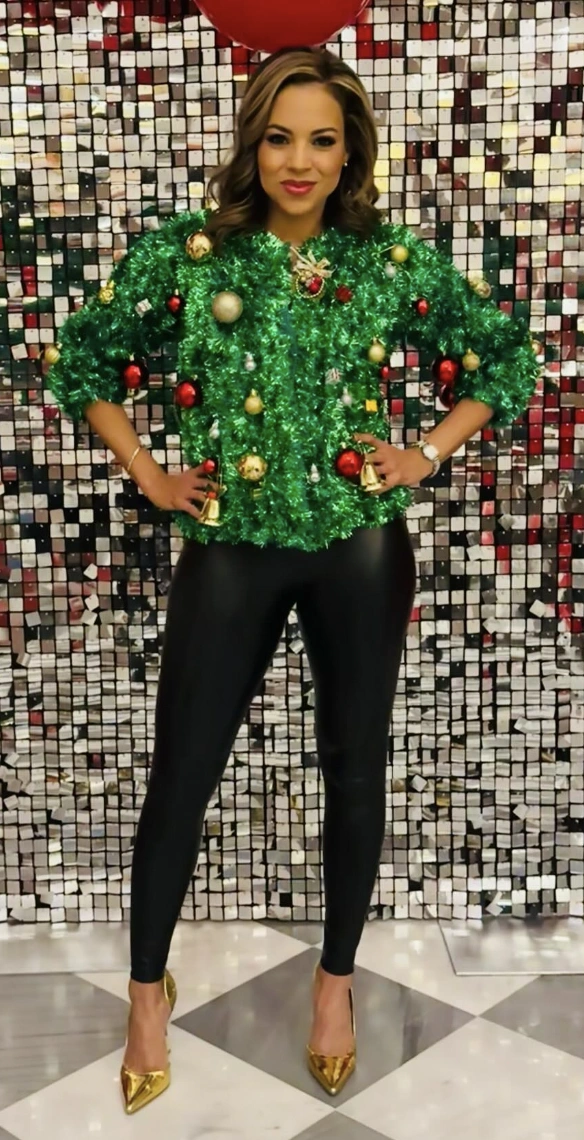 Black Long Sleeve Tee Featuring Handmade Crochet Christmas Appliqués