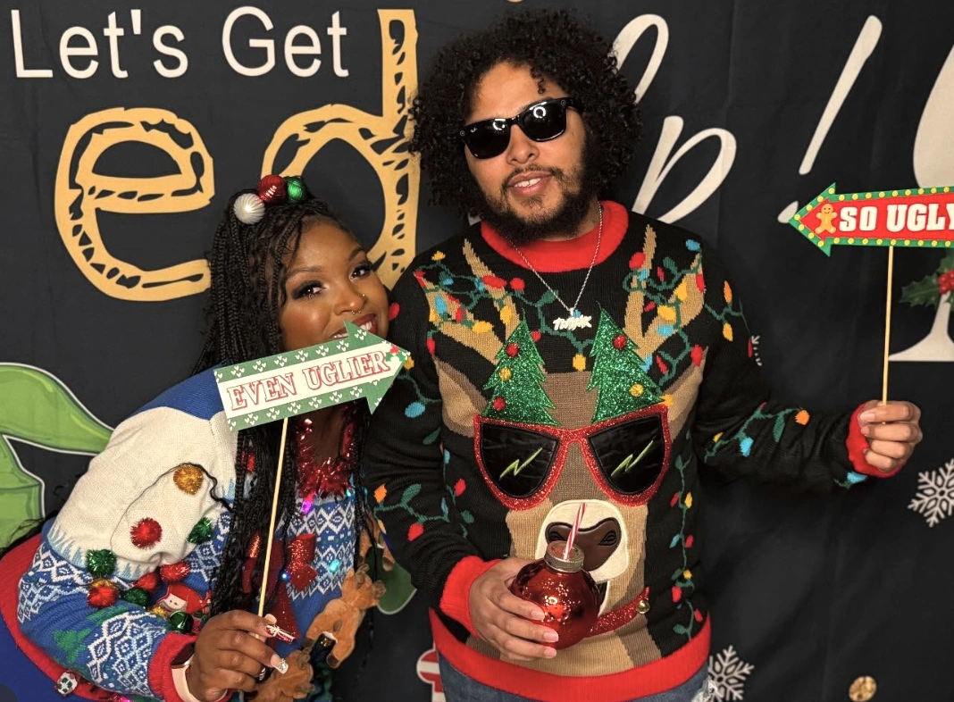 Navy Tee Transformed into a Pom-Pom Christmas Tree