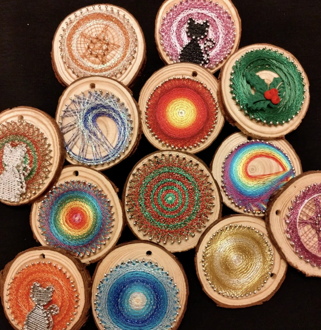 Handcrafted Wood Slice Ornaments: String Art Edition