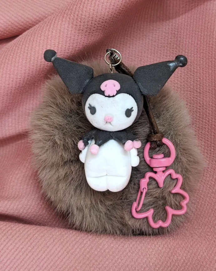 Kuromi Foam Clay Charm with Fluffy Keychain