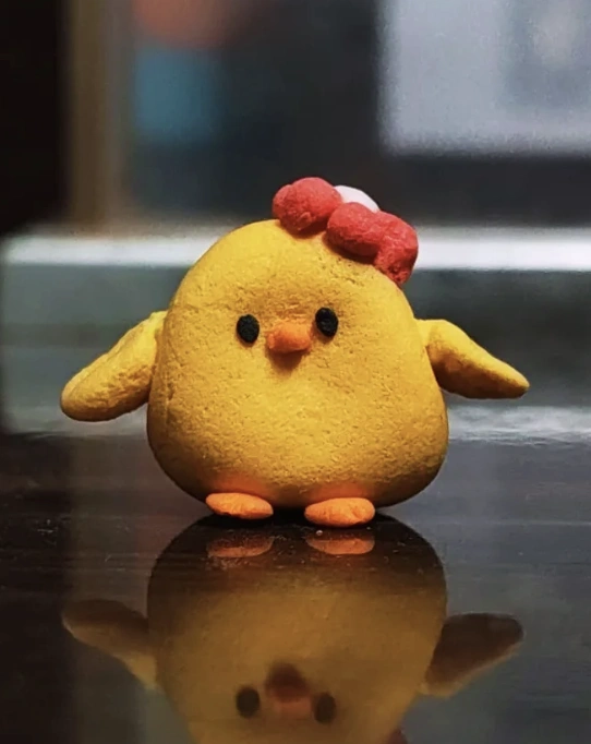DIY Yellow Chick Figurine from Foam Clay with Red Bow