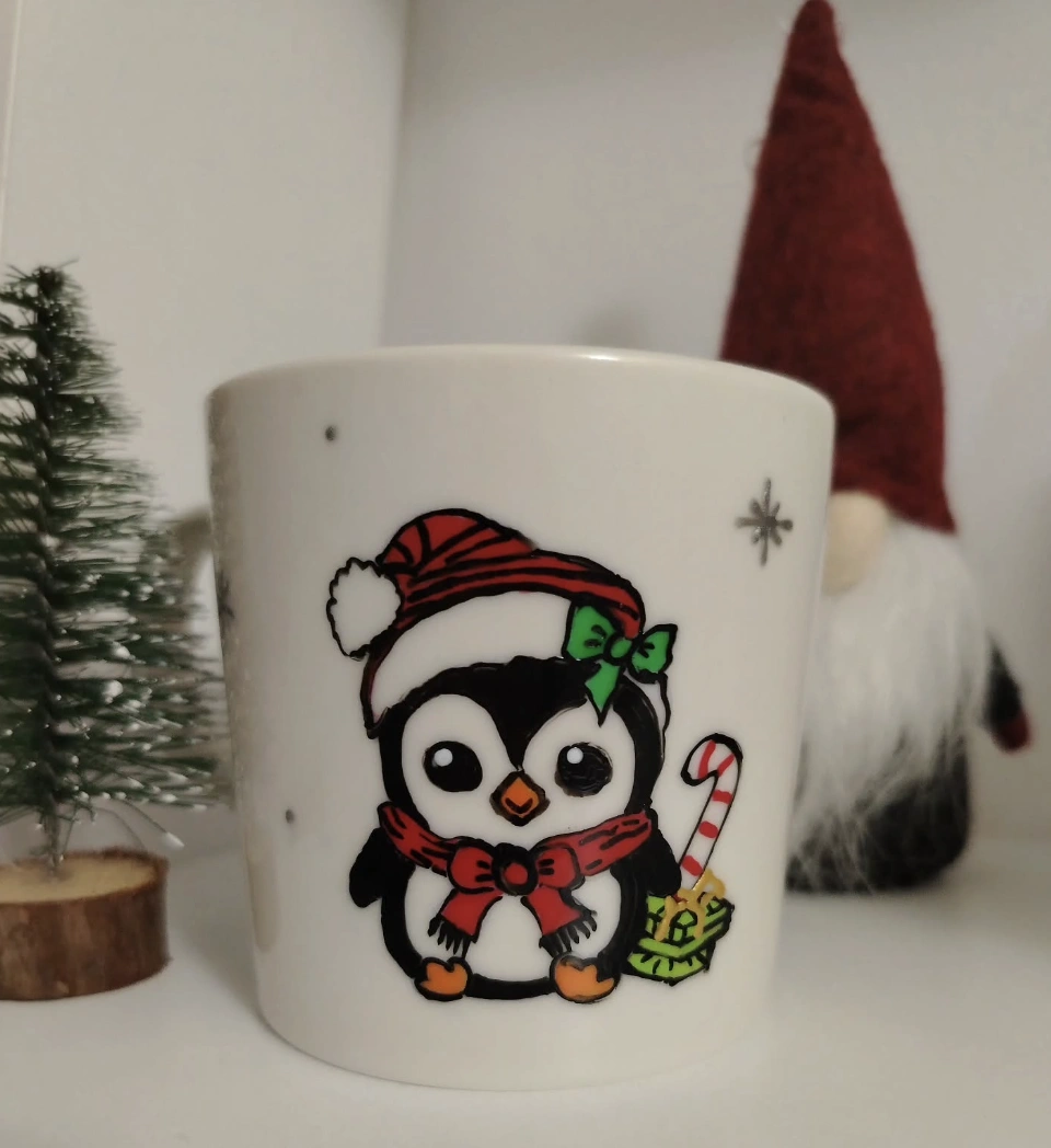Cute Penguin Mug with Christmas Hat and Scarf