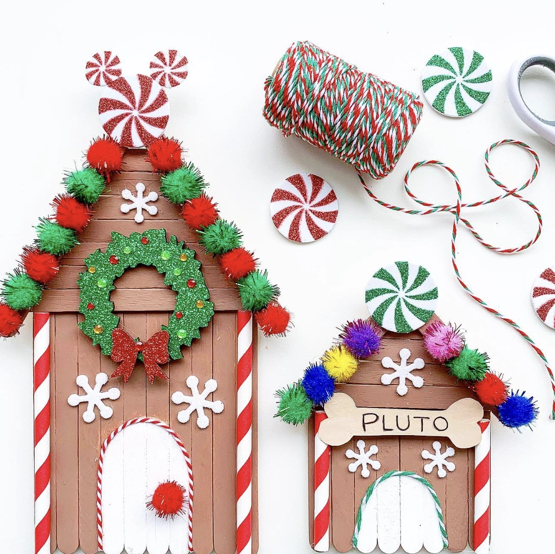 Blue Popsicle Stick Ornament with Snowman and Trees