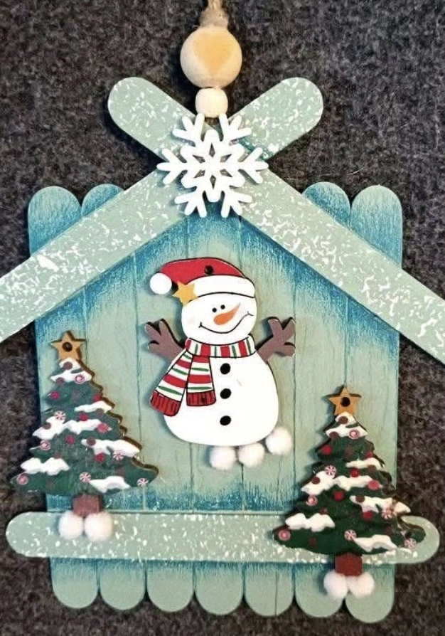 Mini Holiday House Made with Popsicle Sticks