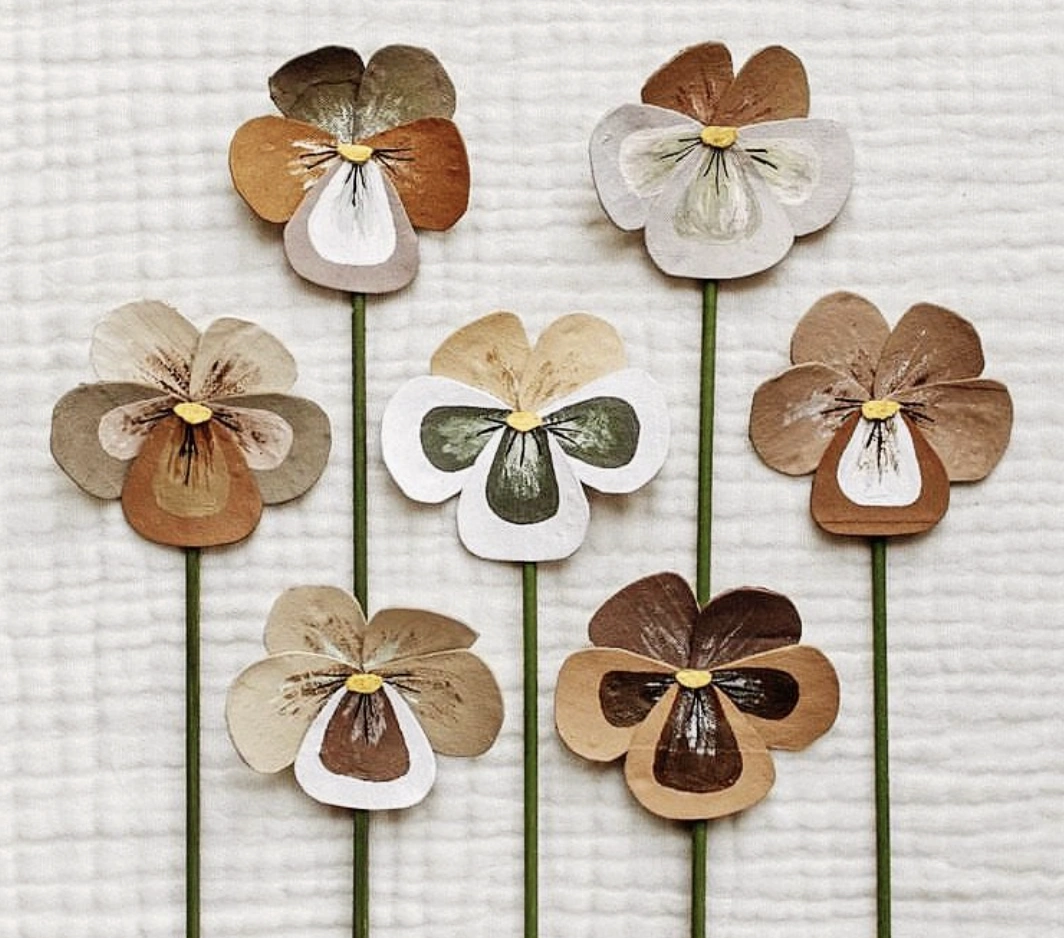 DIY Neutral Tone Floral Pansies: Cardboard Art