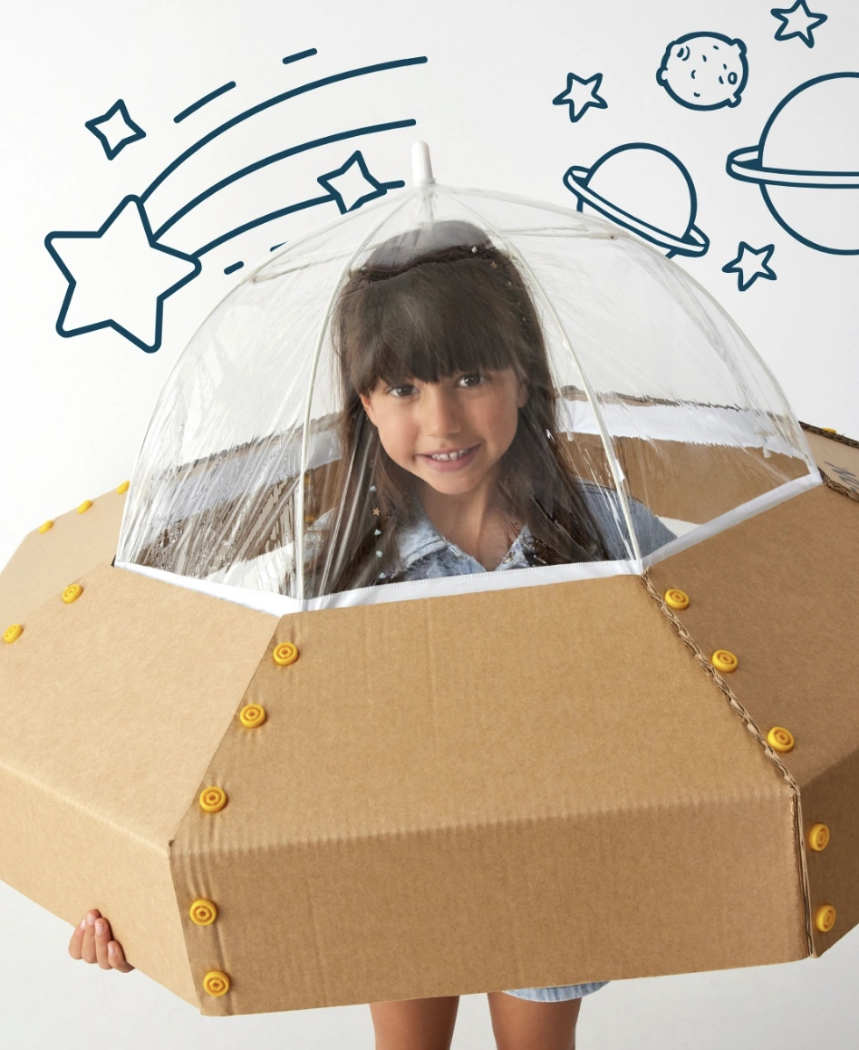DIY Cardboard Spaceship Costume with Clear Dome