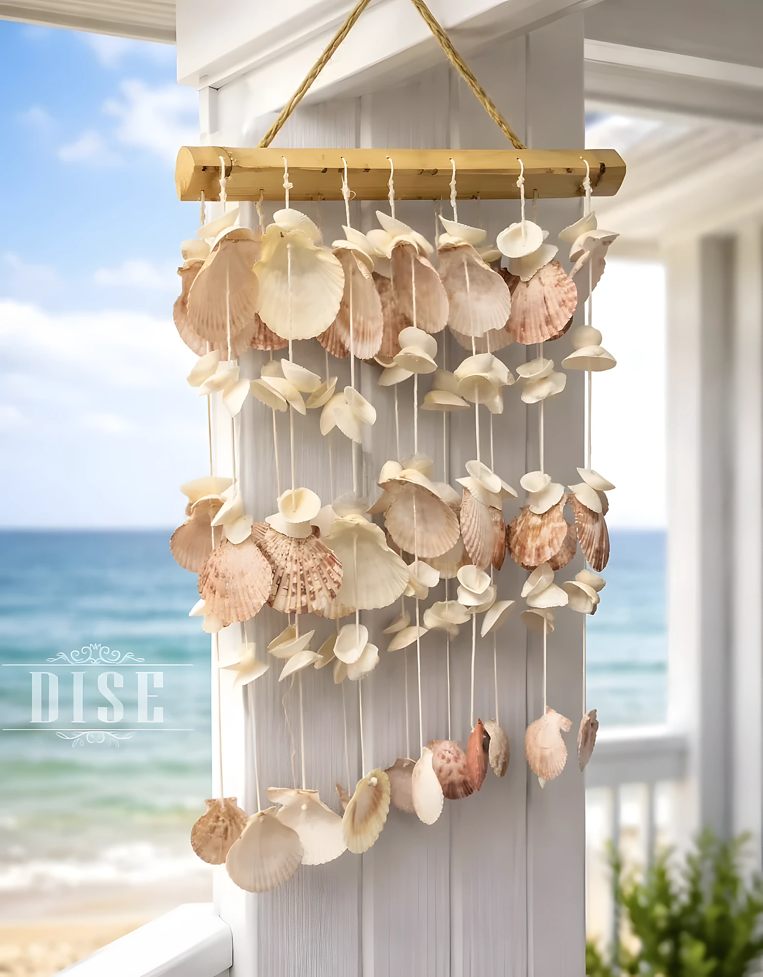 Soft Shell Wind Chime With Driftwood, Tiny Petal Layers, and Beachy Chaos