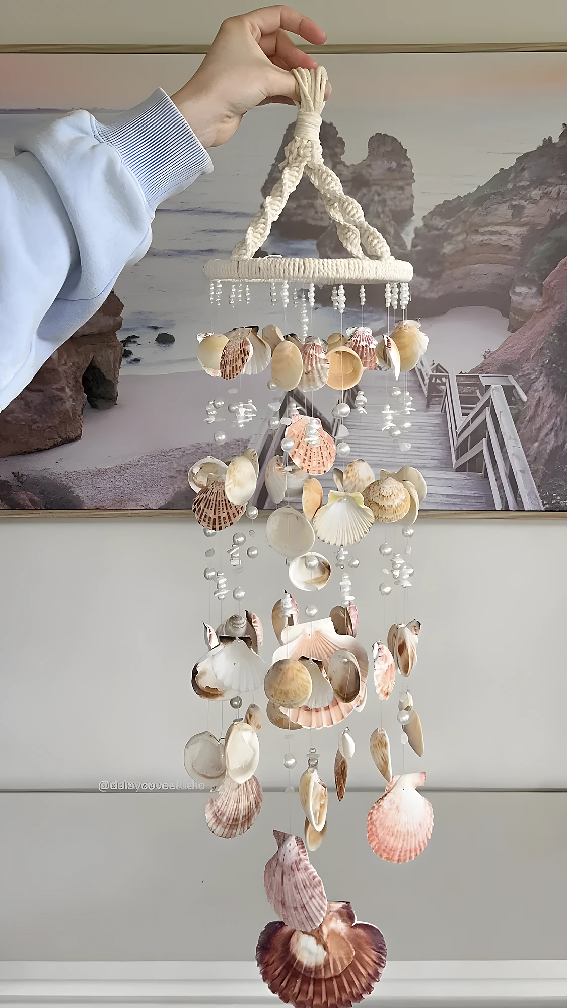 Soft Shell Wind Chime with Hanging Pearls and a Dreamy Drift