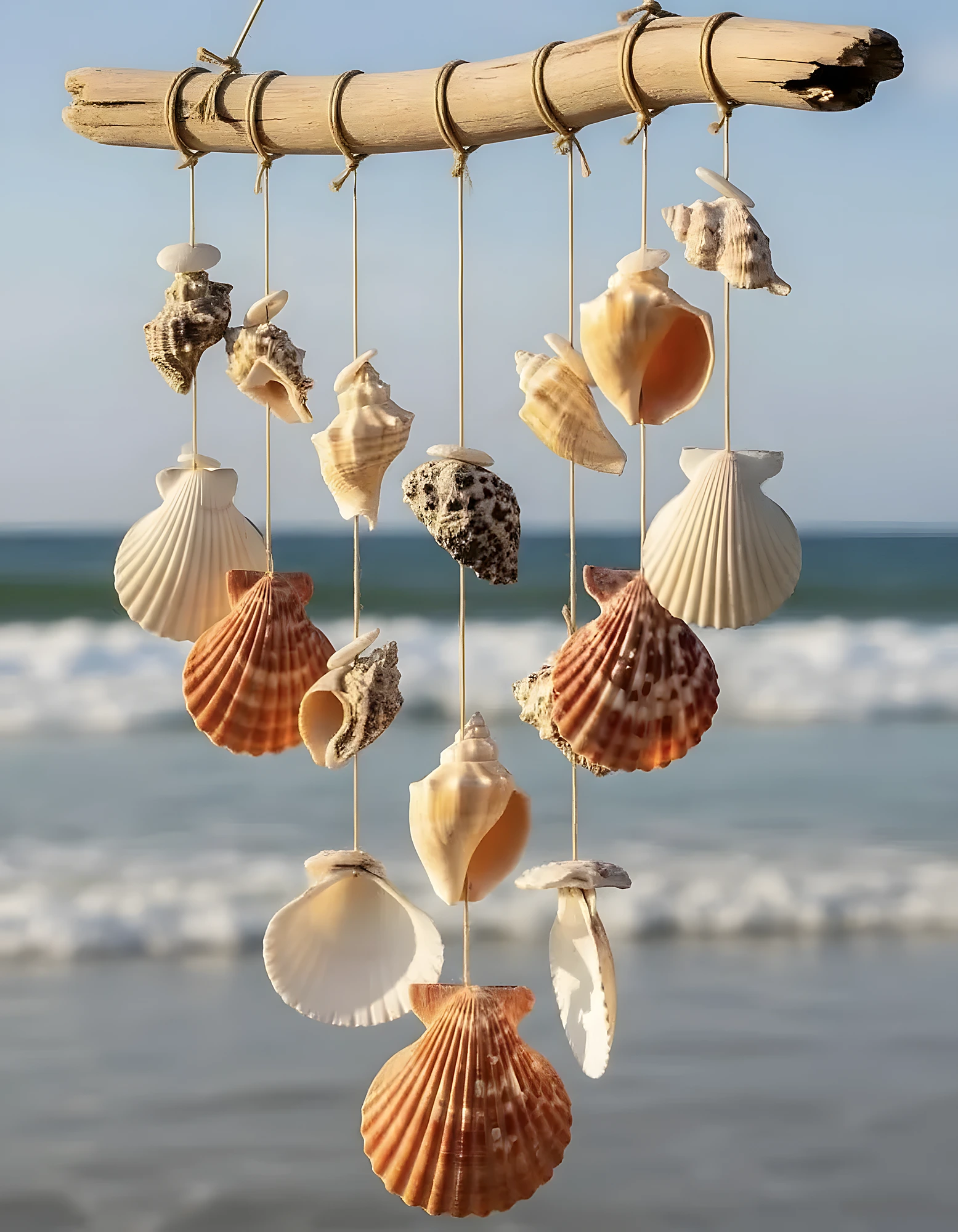 Beachy Shell Wind Chimes with Soft Purple Accents
