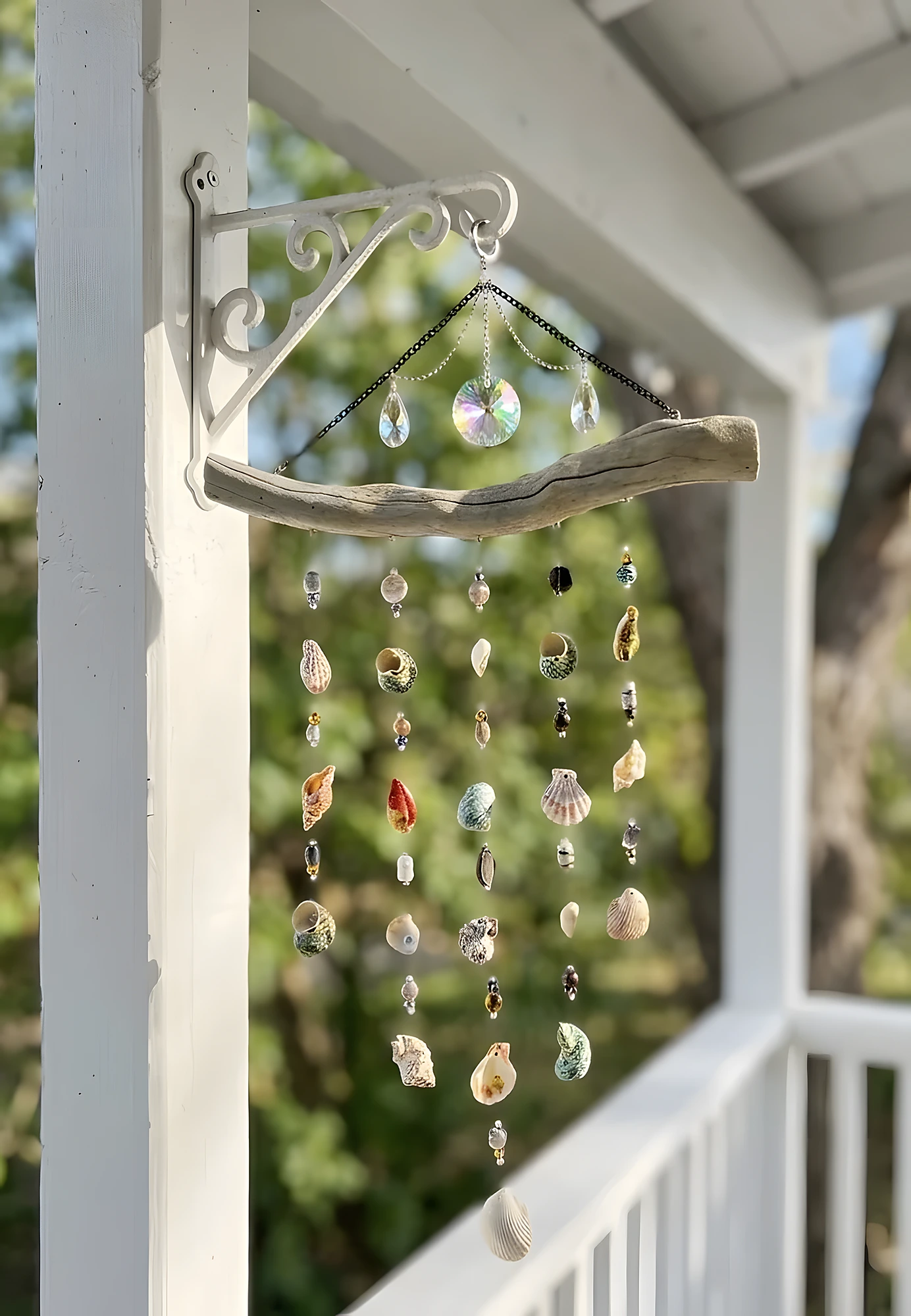 Driftwood Shell Wind Chime with Soft, Cascading Strings