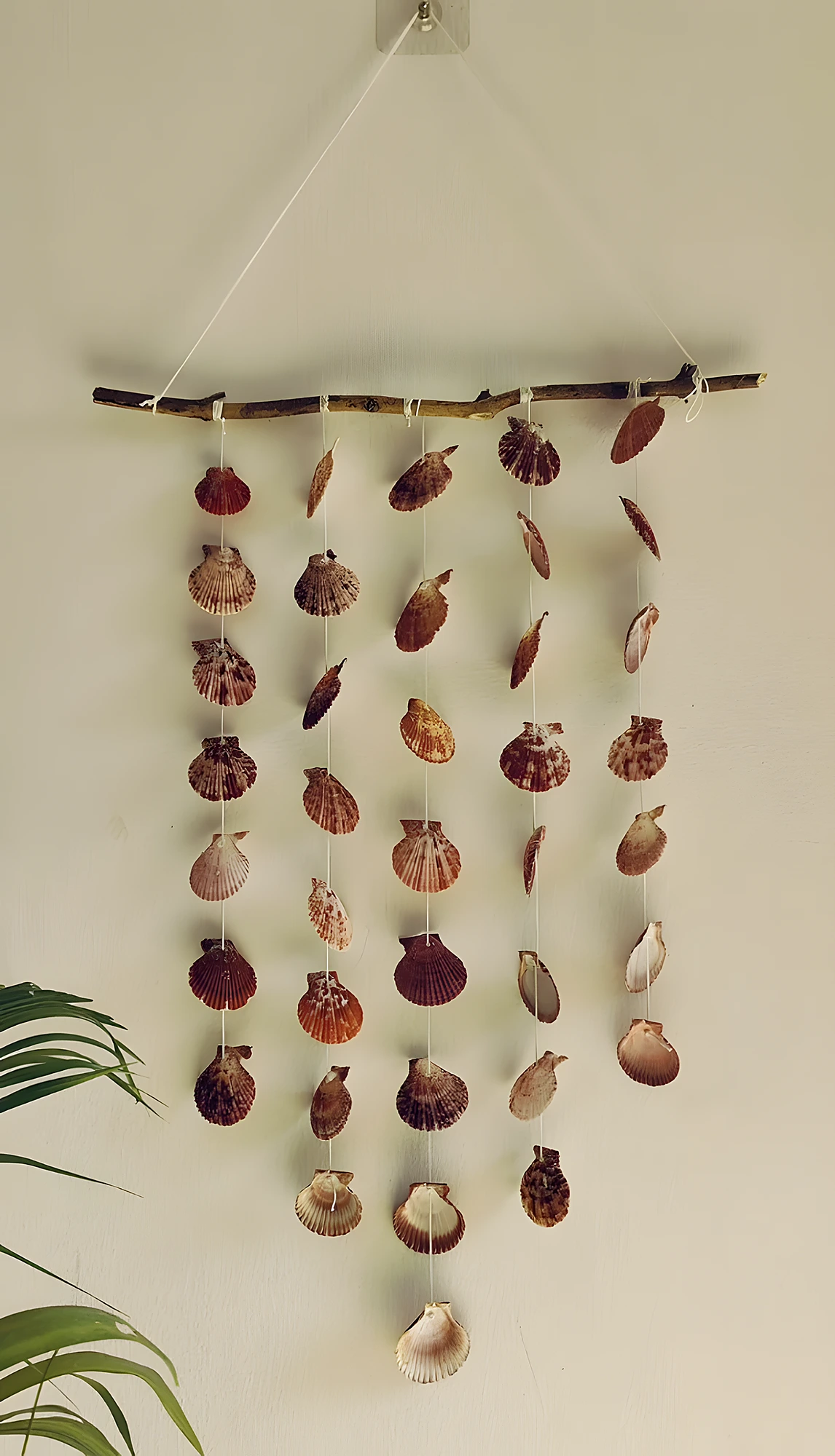 Driftwood and Shell Handmade Wind Chime With Soft Neutral Texture