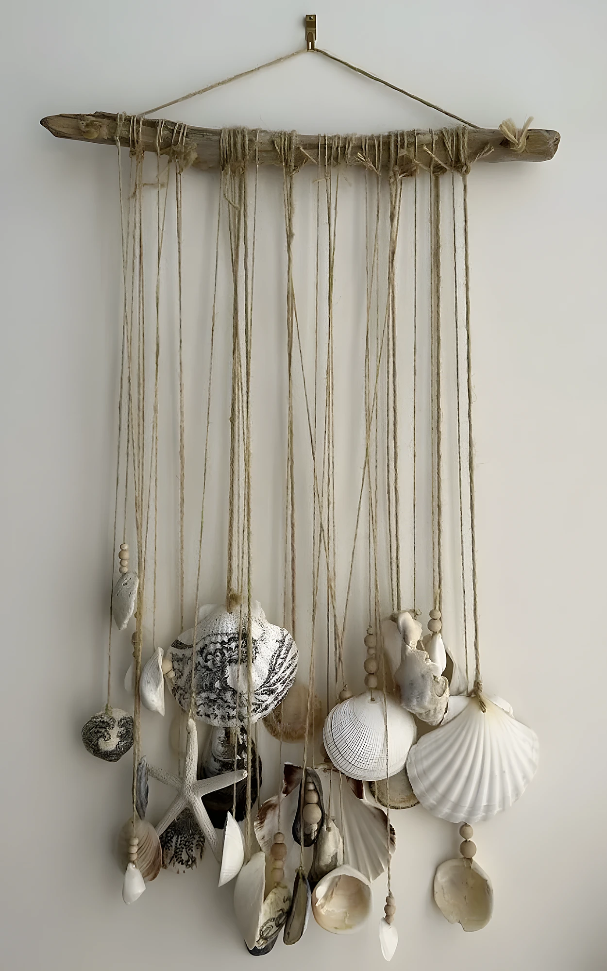 Layered Shell Wind Chime With Purple, Cream, and Amber Pieces